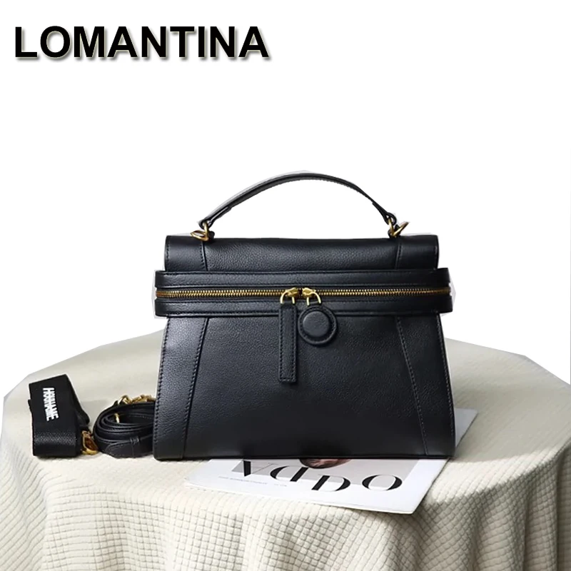 

Lomantina High Quality Luxury Cowhide Handbags For Women Fashion Lady Lychee Pattern Genuine Leather Single Shoulder Bag 2 Strap
