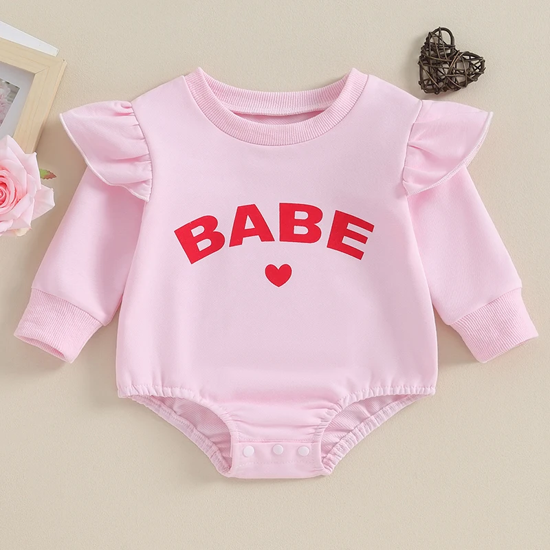 

Newborn Baby Girl Valentine’s Day Outfit Long Sleeve Babe Heart Crew Neck Sweatshirt Romper Spring Clothes