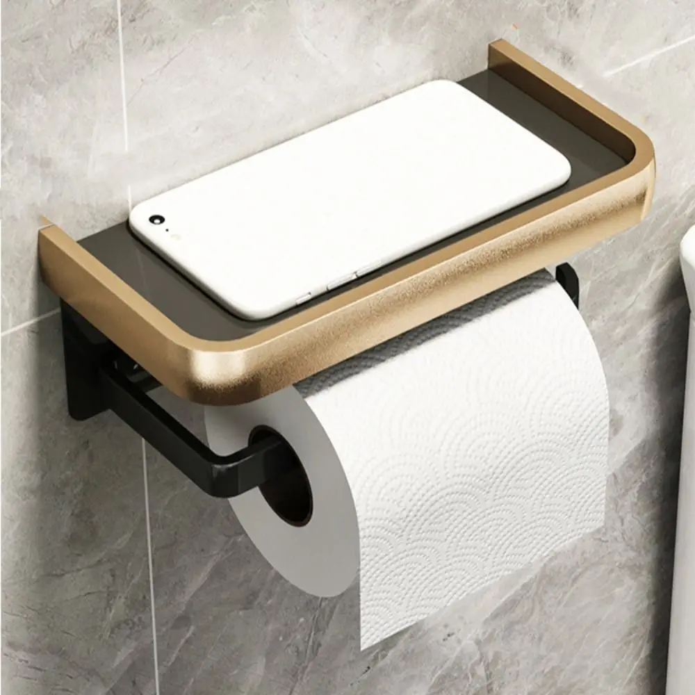 

Double-deck Toilet Paper Holder No Drilling Punch Free Paper Towel Holder with Phone Shelf Multifunctional Towel Roll Holder