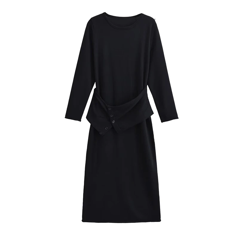 Женское трикотажное платье средней длины составного кроя с длинным рукавом и круглым вырезом
Женское трикотажное платье средней длины составного кроя с длинным рукавом и круглым вырезом