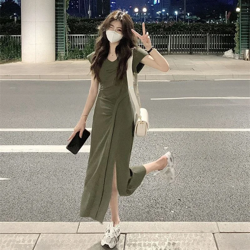 Sexy Short Sleeve Women T Shirt Dresses Pleated Split Fork Irregular Waist Summer Fashion Casual Long Skirts Daily Office Green
Sexy Short Sleeve Women T Shirt Dresses Pleated Split Fork Irregular Waist Summer Fashion Casual Long Skirts Daily Office Green