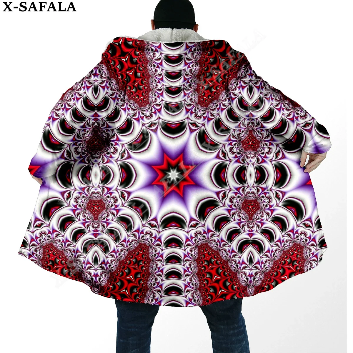 

Hippie Psychedelic Colorful Trippy 3D Print Dream Cloak Thick Warm Hooded Men Overcoat Coat Windproof Fleece Cape Robe Blanket-6