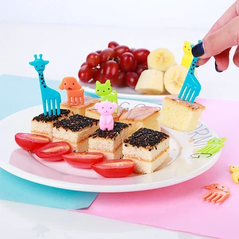 

6/10 Pcs Mini Animal Food Picks for Kids Cute Food Fruit Fork Bento Box Decor Reusable Cartoon Children Snack Cake Dessert Pick