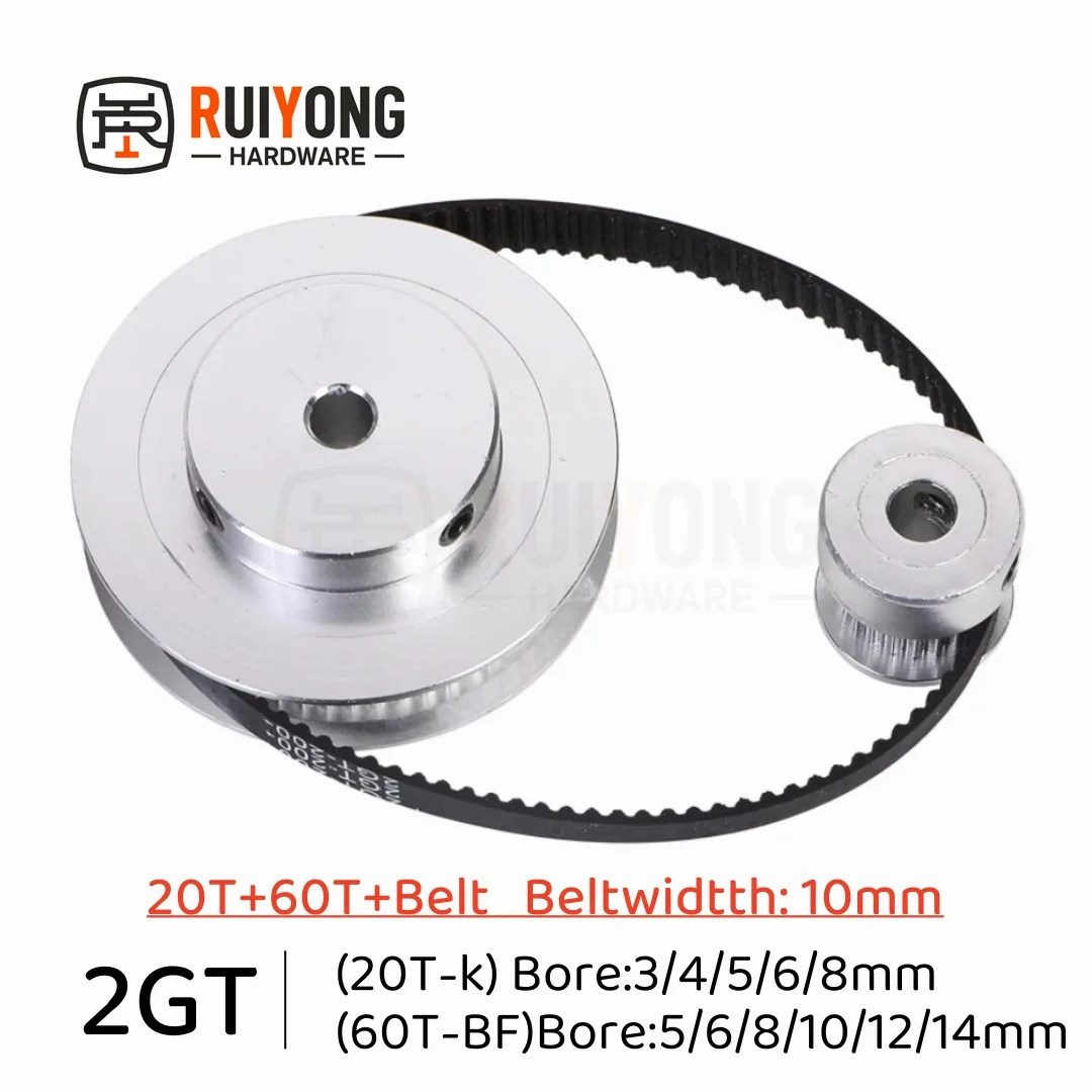 

2GT Timing pulley set 3:1 reduction ratio transmission component 60T 20Teeth Belt Width 10mm Bore 3~14mm GT2 Pulley Belt Kit