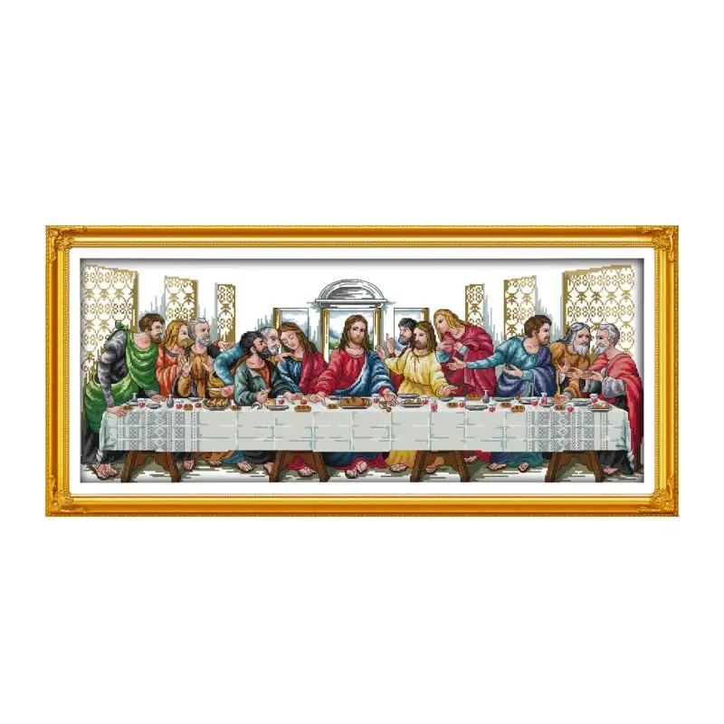 

Last supper cross stitch package world famous painting pattern cartoon white cloth kit embroider DIY handmade needlework