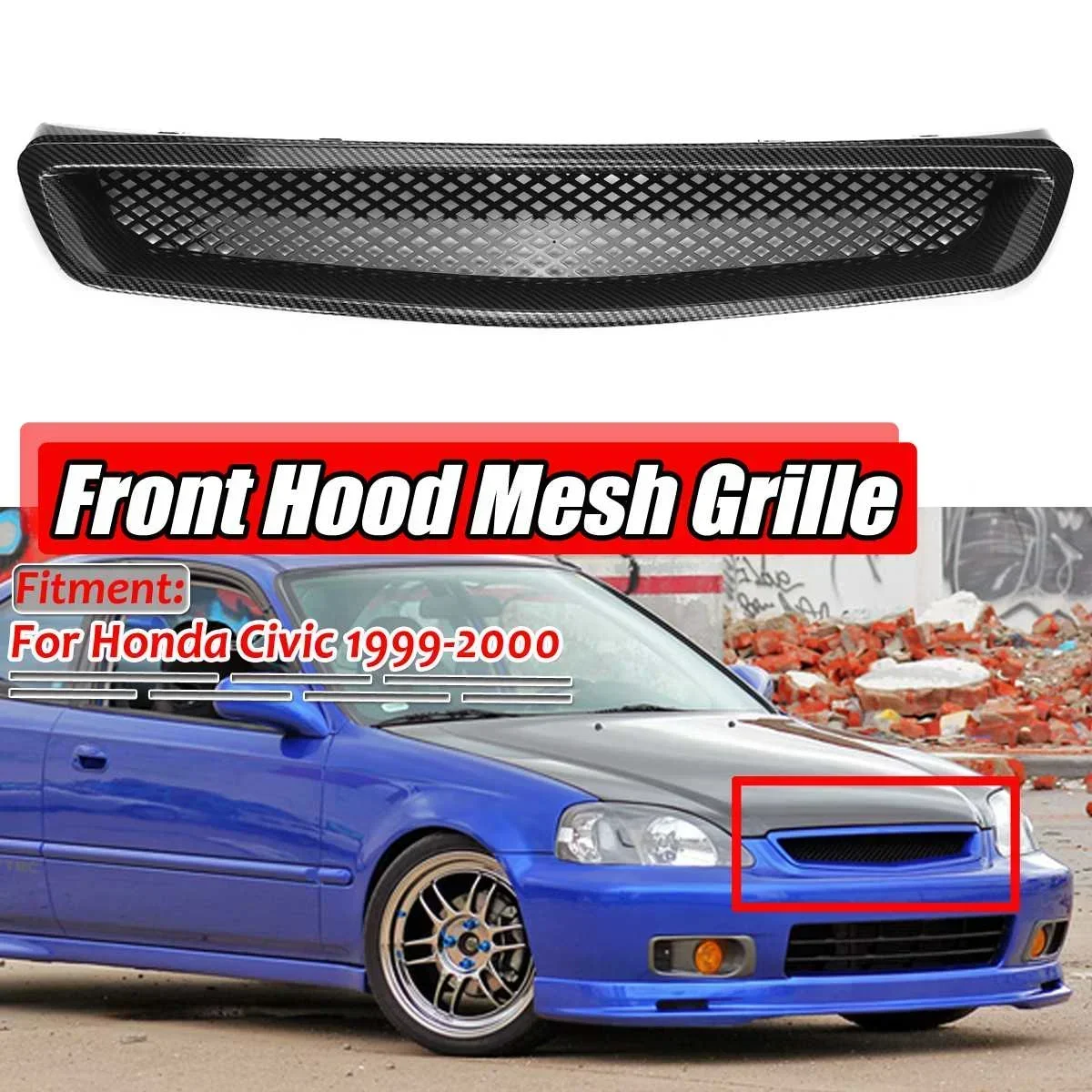

Car Front Hood Mesh Bumper Grills for Honda For Civic EK CX DX EX HX LX Type R 1999-2000 ABS Front Mesh Grille Cover Body Kit