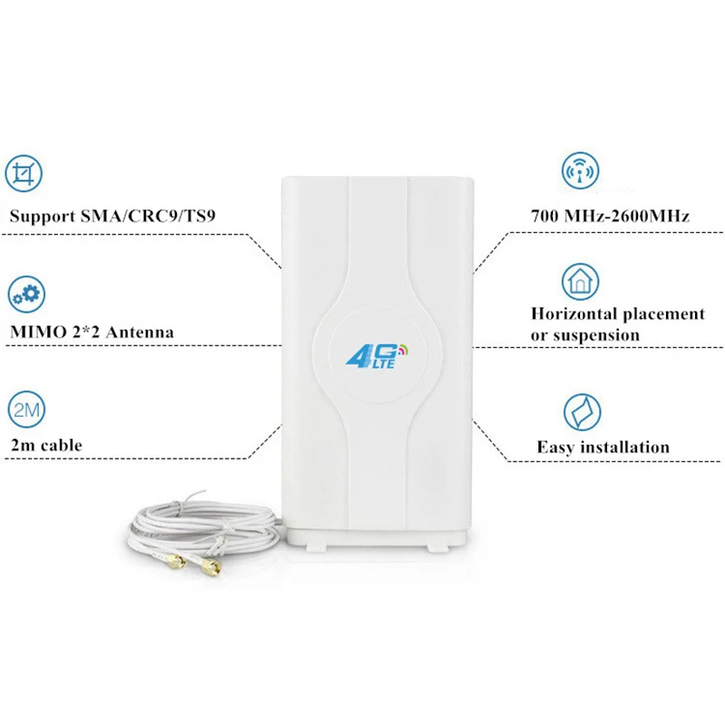 

4G LTE MIMO Antenna Booster Panel Antenna 700-2600Mhz SMA CRC9 TS9 Mobile Antenna Connector with 2 Meters Cable Signal Amplifier