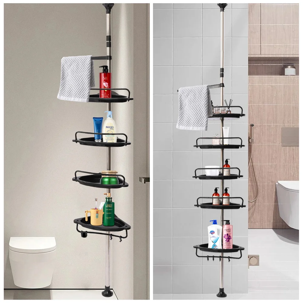 

Rustproof Shower Corner for Bathroom Bathtub Storage Organizer for Shampoo Accessories 4-Tier Adjustable Shelves with Tension