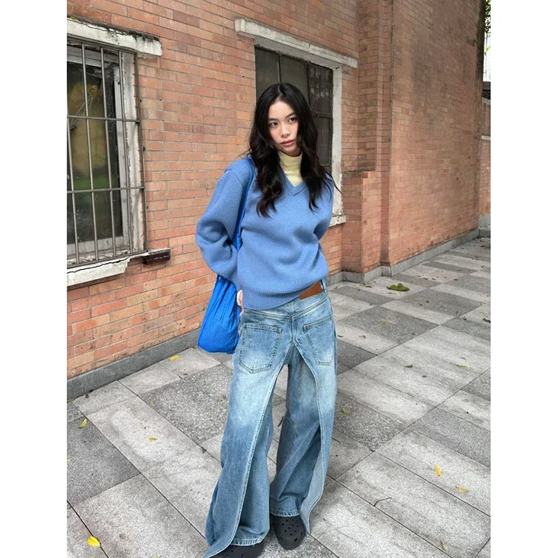 

Women's Retro Wide Leg Baggy Casual Denim Trouser Harajuku Vintage High Waist Loose Jeans 2024 Blue Pants 2000s grunge aesthetic