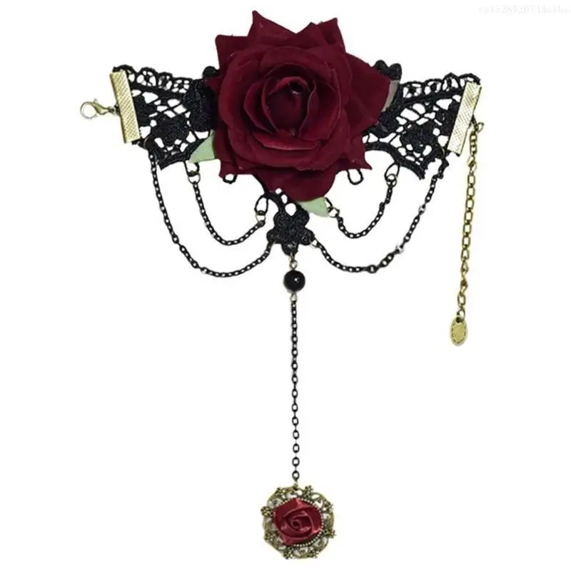 Готические перчатки без пальцев для женщин, браслет с розами и манжетами, декоративные перчатки для девочек, декор на запястье
