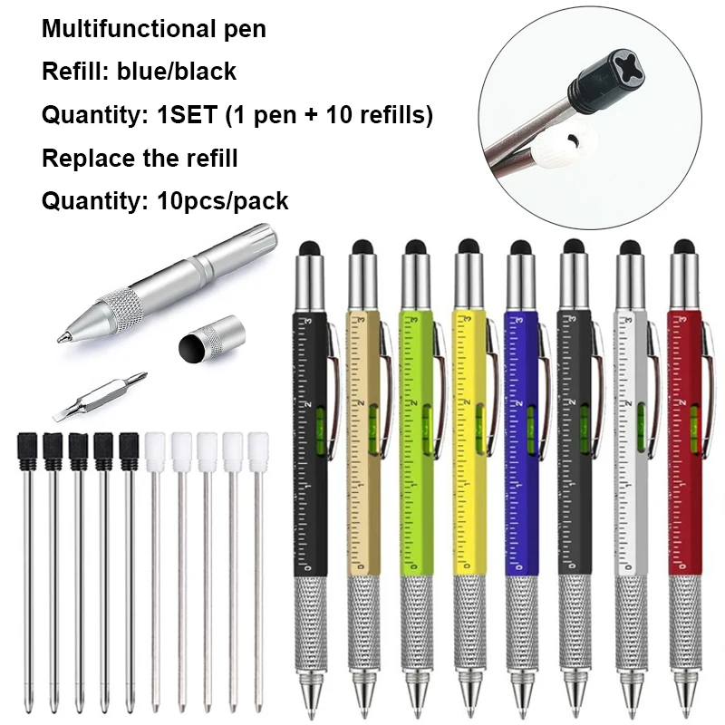 7 in1 Multifunction Ballpoint Pen with Modern Handheld Tool Measure Technical Ruler Screwdriver Touch Screen Stylus Spirit Level
7 in1 Multifunction Ballpoint Pen with Modern Handheld Tool Measure Technical Ruler Screwdriver Touch Screen Stylus Spirit Level