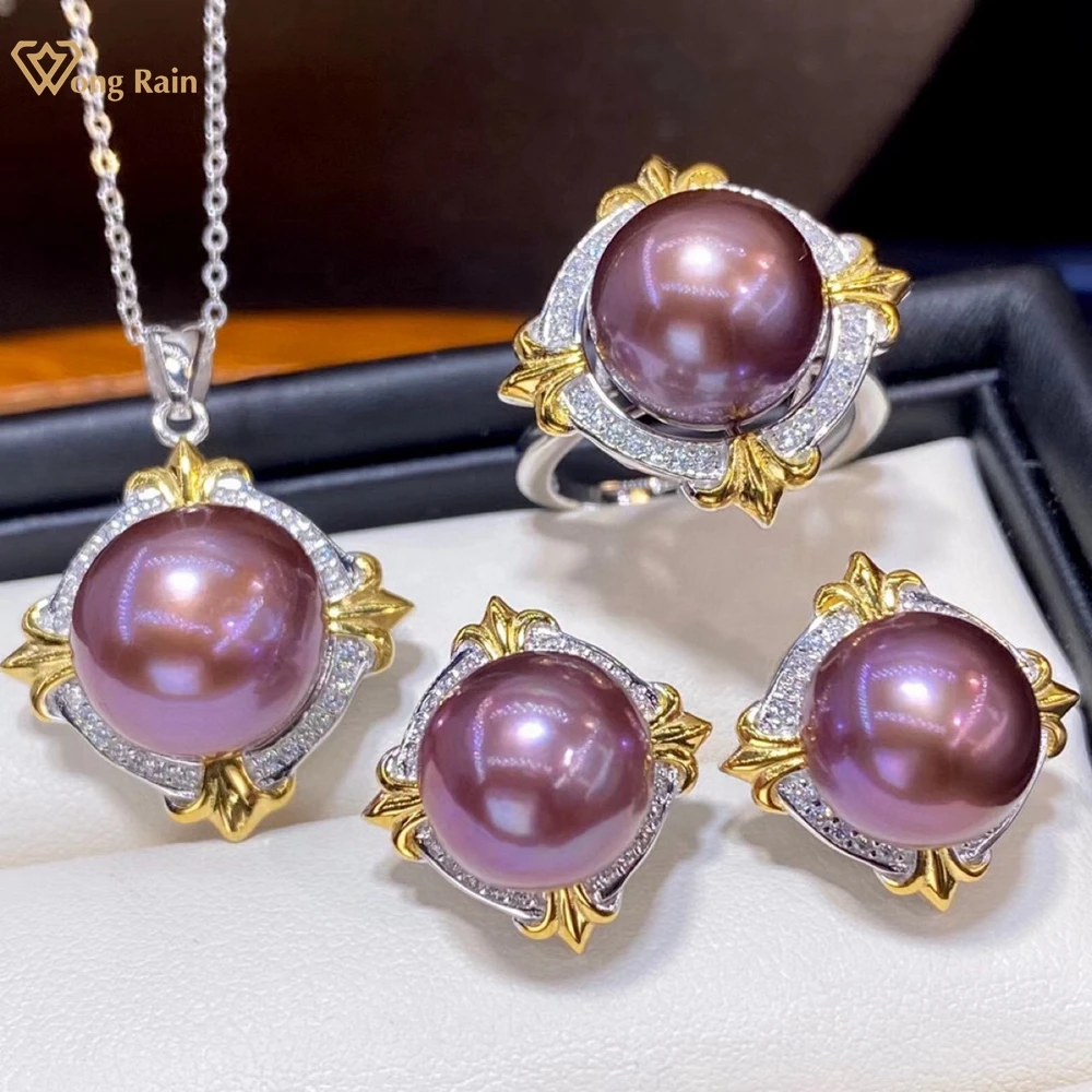Wong Rain 925 Sterling Silver 9-12MM Natural Pearls High Carbon Diamond Gemstone Pendant Necklace/Earrings/Ring Jewelry Sets
Wong Rain 925 Sterling Silver 9-12MM Natural Pearls High Carbon Diamond Gemstone Pendant Necklace/Earrings/Ring Jewelry Sets