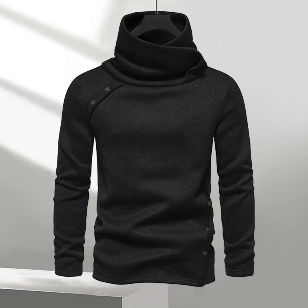 

Sweatwear Men Hoodies Unbalance Hem Long Sleeve Sweatshirt for Men Clothing Autumn Knitted Turtleneck Sweaters Top Slim Pullover