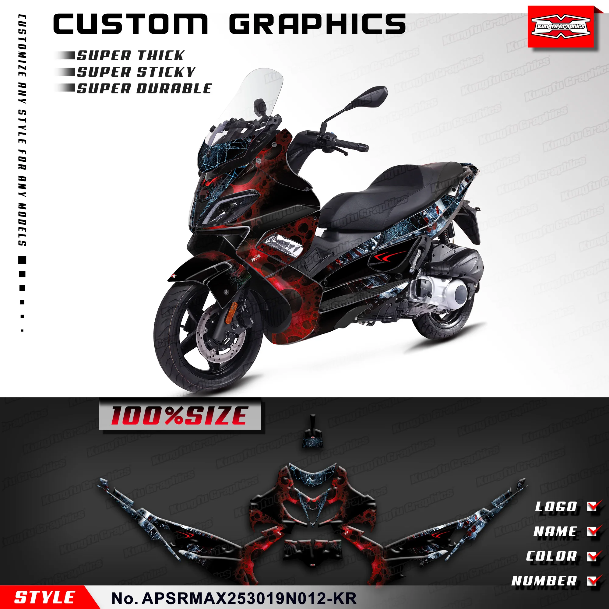Графические мотоциклетные наклейки KUNGFU, графический комплект для Aprilia SR MAX 250 300 2019, APSRMAX253019N012-KR
Графические мотоциклетные наклейки KUNGFU, графический комплект для Aprilia SR MAX 250 300 2019, APSRMAX253019N012-KR