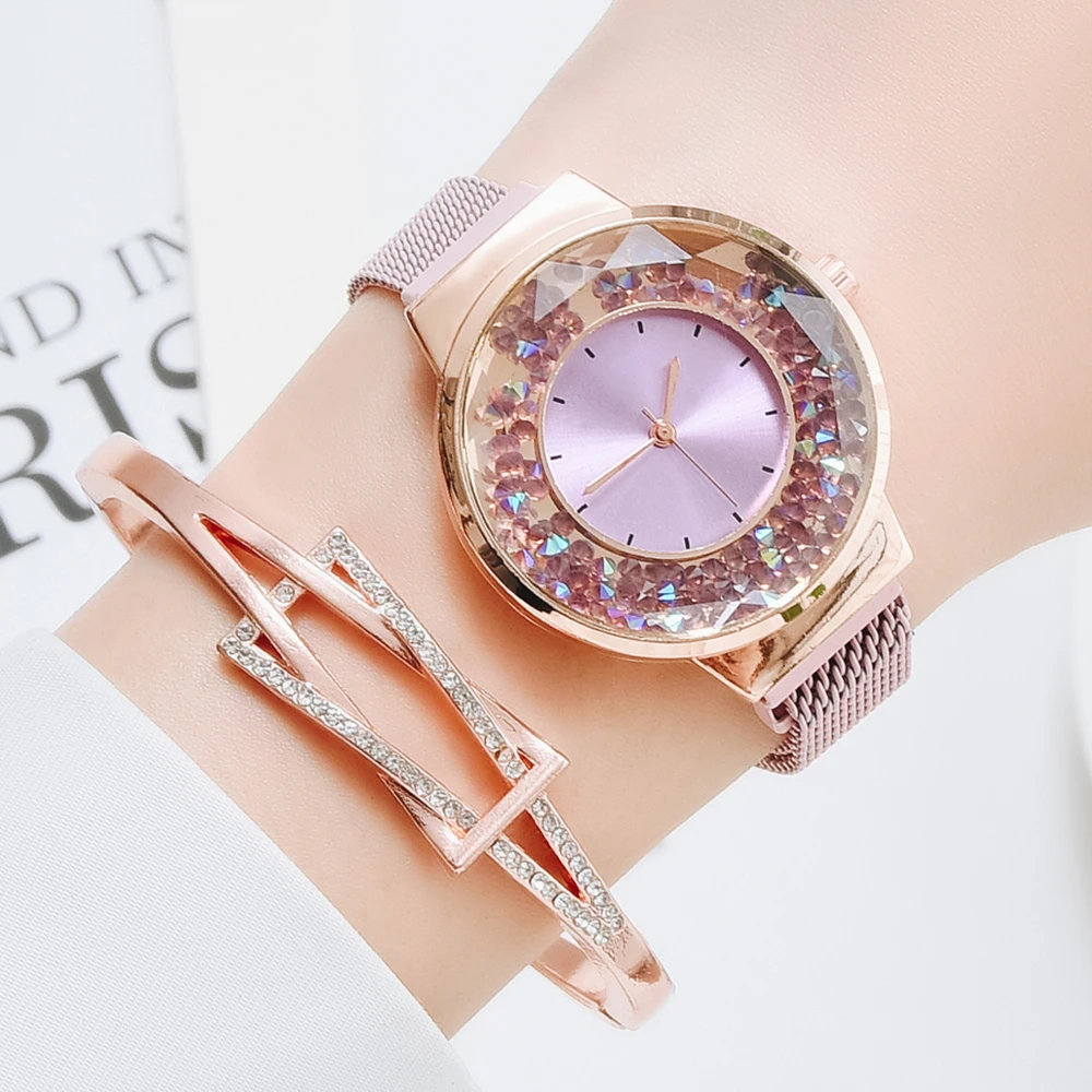 

Fashion Watches For Women Luxury Ladies Quartz Magnet Buckle Movable Rhinestones Ladies Wristwatches Pink Clock Relogio Feminino