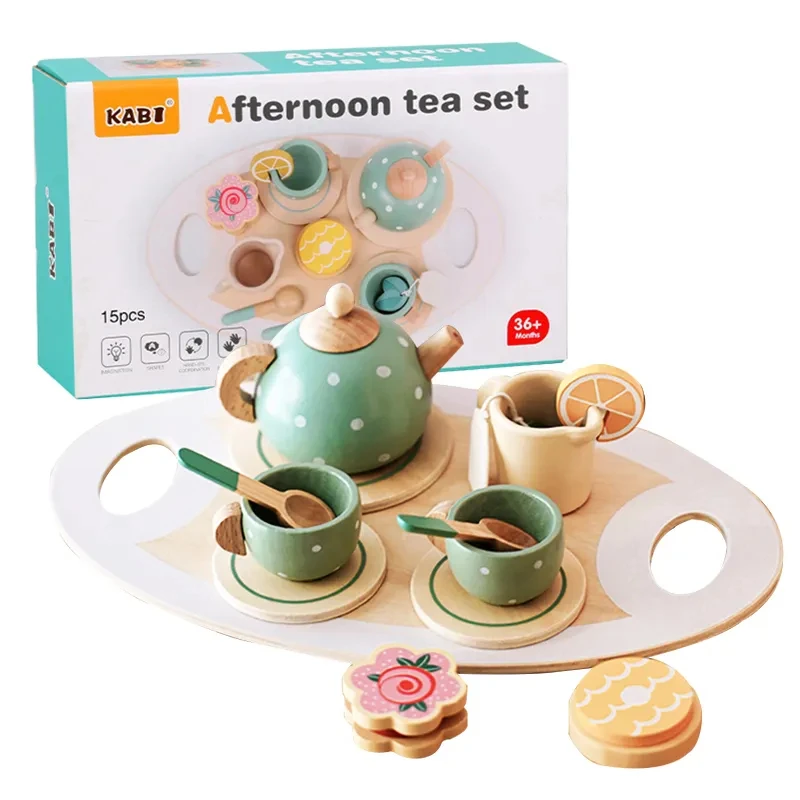 

New Early educational simulation children afternoon teapot cup tea set wooden toys Learning Role Play Game toy for kids gifts