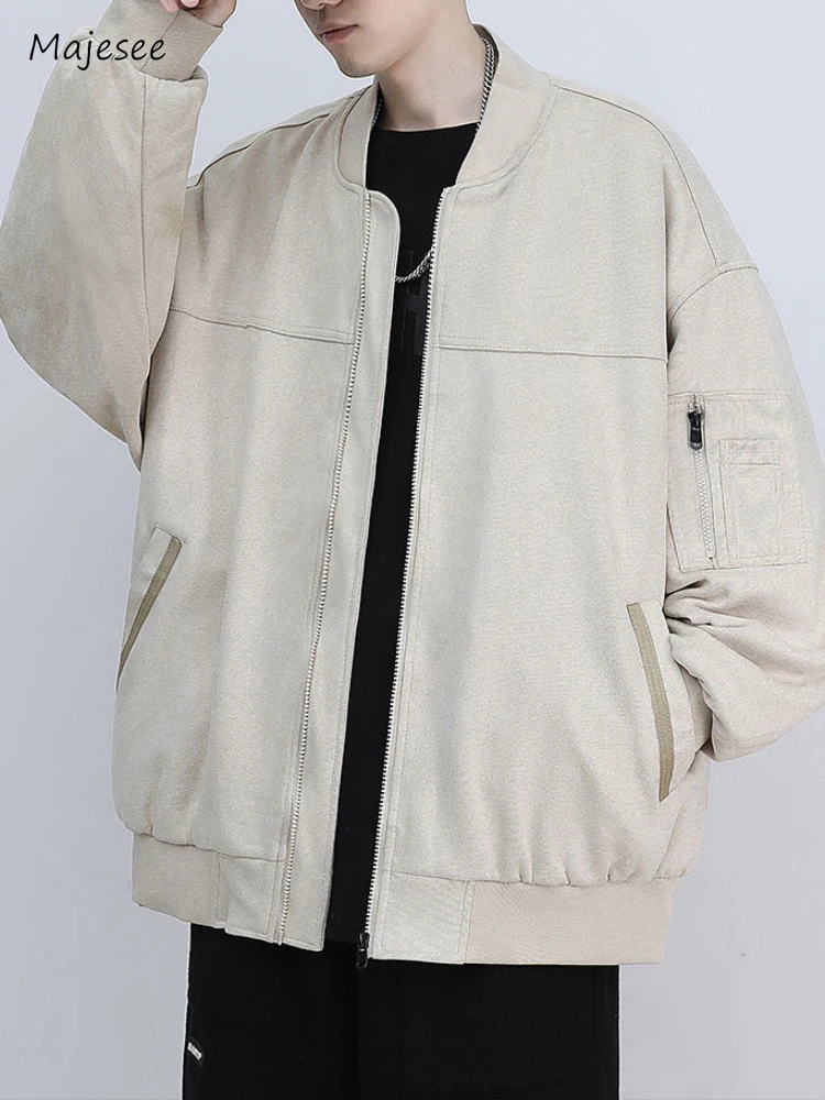 

Мужская куртка в стиле сафари, Стильная красивая демисезонная однотонная куртка с Бейсбольным воротником, американская уличная одежда, пальто для подростков