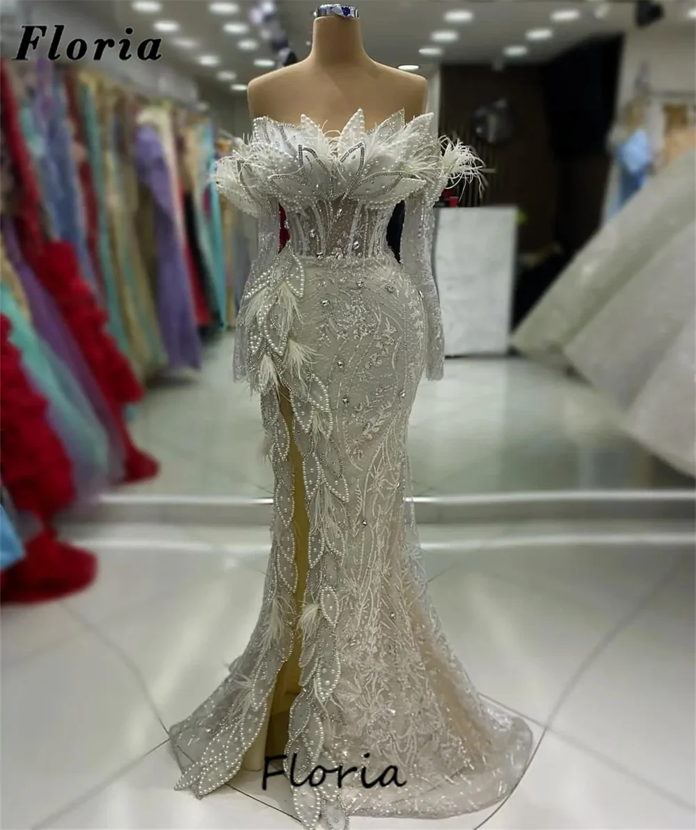 

Custom Made Off Shoulder Evening Dresses Elegant Beading Pearls Birde Cocktail Dress Dubai Couture Party Gowns Robes De Soiree
