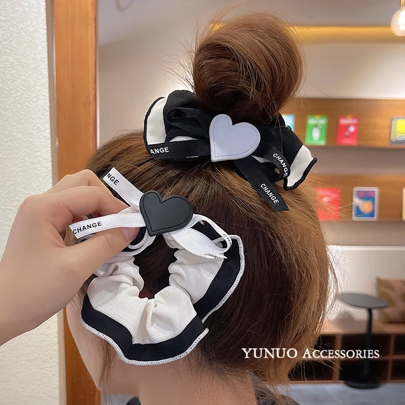

Классические черные и белые резинки с бантом в стиле французского Instagram, элегантные резинки для волос, лента для хвоста, модные женские аксессуары для волос