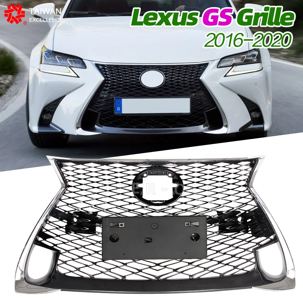 

Car Grille For Lexus GS350 GS250 GS300h GS450h 2016-2020 Full of Chrome Frame Body Kit License Plate Frame With Grille