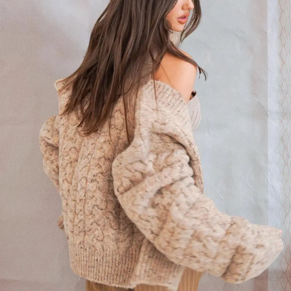 

Fashion Sweater Coat Open Stitch Skin-Touch Sweater Cardigan Women Solid Color Twist Coarse Yarn Knitted Coat