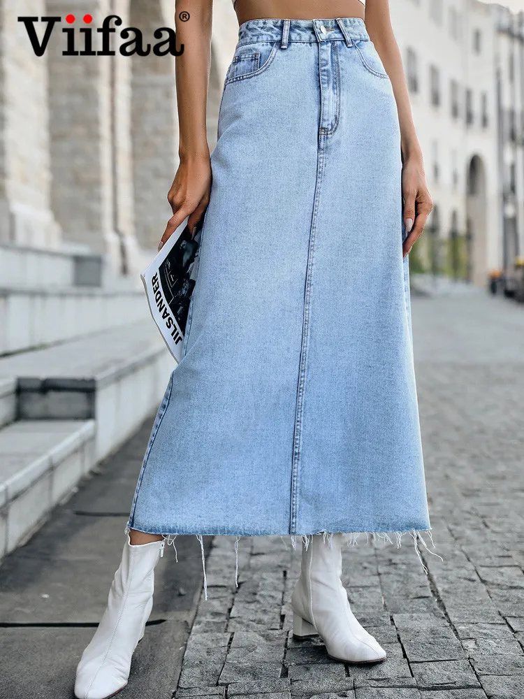 Viifaa Blue High Waist Frayed Hem Denim Long Skirts for Women Zipper Fly Korean Fashion Streetwear Slim Maxi Jean Skirt
Viifaa Blue High Waist Frayed Hem Denim Long Skirts for Women Zipper Fly Korean Fashion Streetwear Slim Maxi Jean Skirt