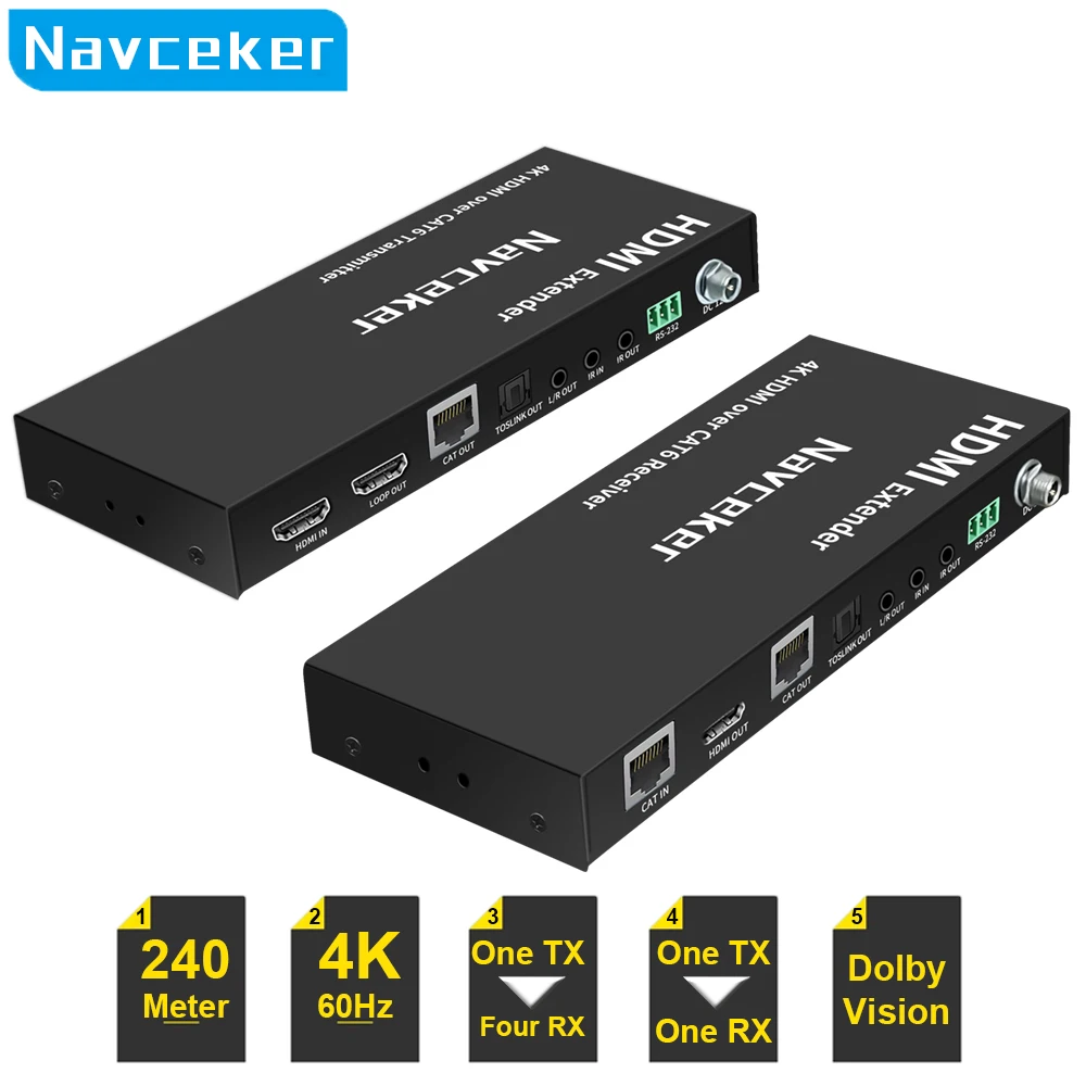 

2023 Best 4K 60Hz HDMI Extender With IR 60m 120m 4K HDMI HDR POC Extender Over RJ45 Cat5e Cat6 Cable Support HDMI 2.0 & HDCP 2.2
