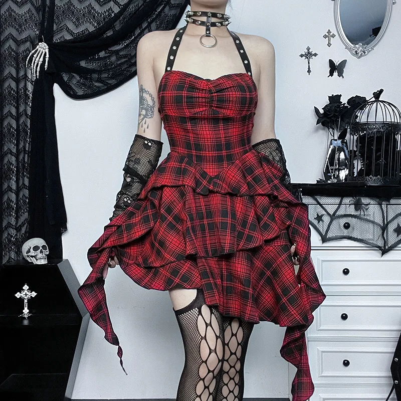 Gothic DressSummer New Dark Gothic Style Fashion Hipster Hottie Backless Slim Red Plaid Irregular Neck Dress WomenGoth dress
Gothic DressSummer New Dark Gothic Style Fashion Hipster Hottie Backless Slim Red Plaid Irregular Neck Dress WomenGoth dress