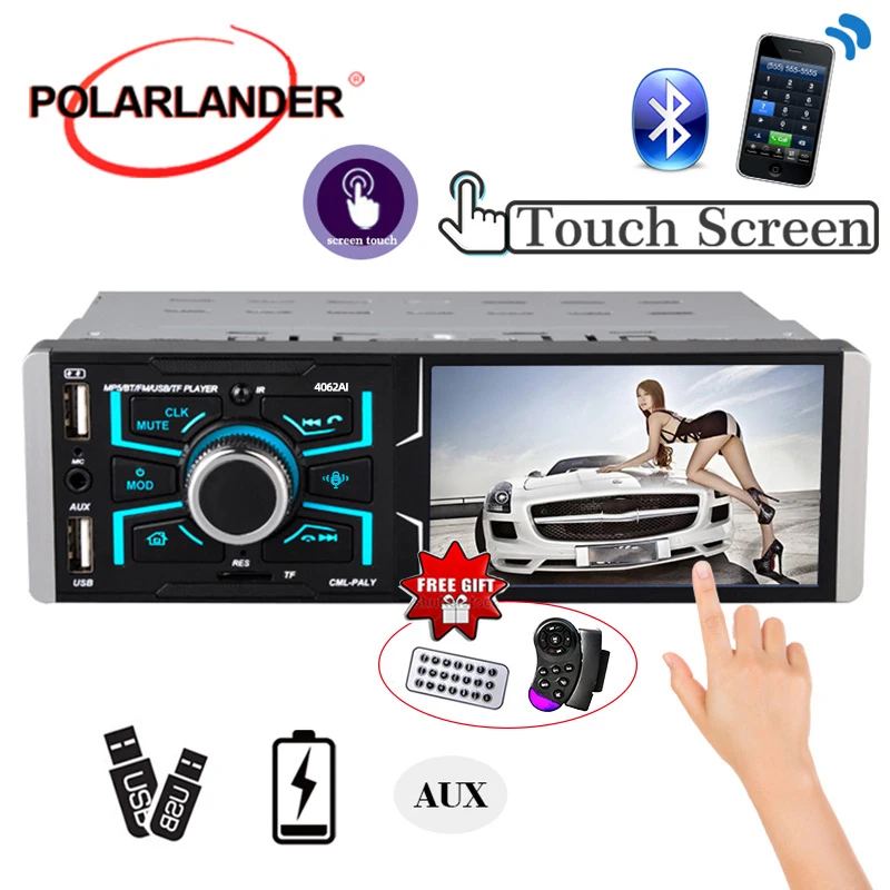 1 Din 4.1 Inches MP5 Player Car Radio Bluetooth Audio Stereo AUX FM TF Card Radio Station Multimedia Auto Touch Screen HD 4062TM 
1 Din 4.1 Inches MP5 Player Car Radio Bluetooth Audio Stereo AUX FM TF Card Radio Station Multimedia Auto Touch Screen HD 4062TM
