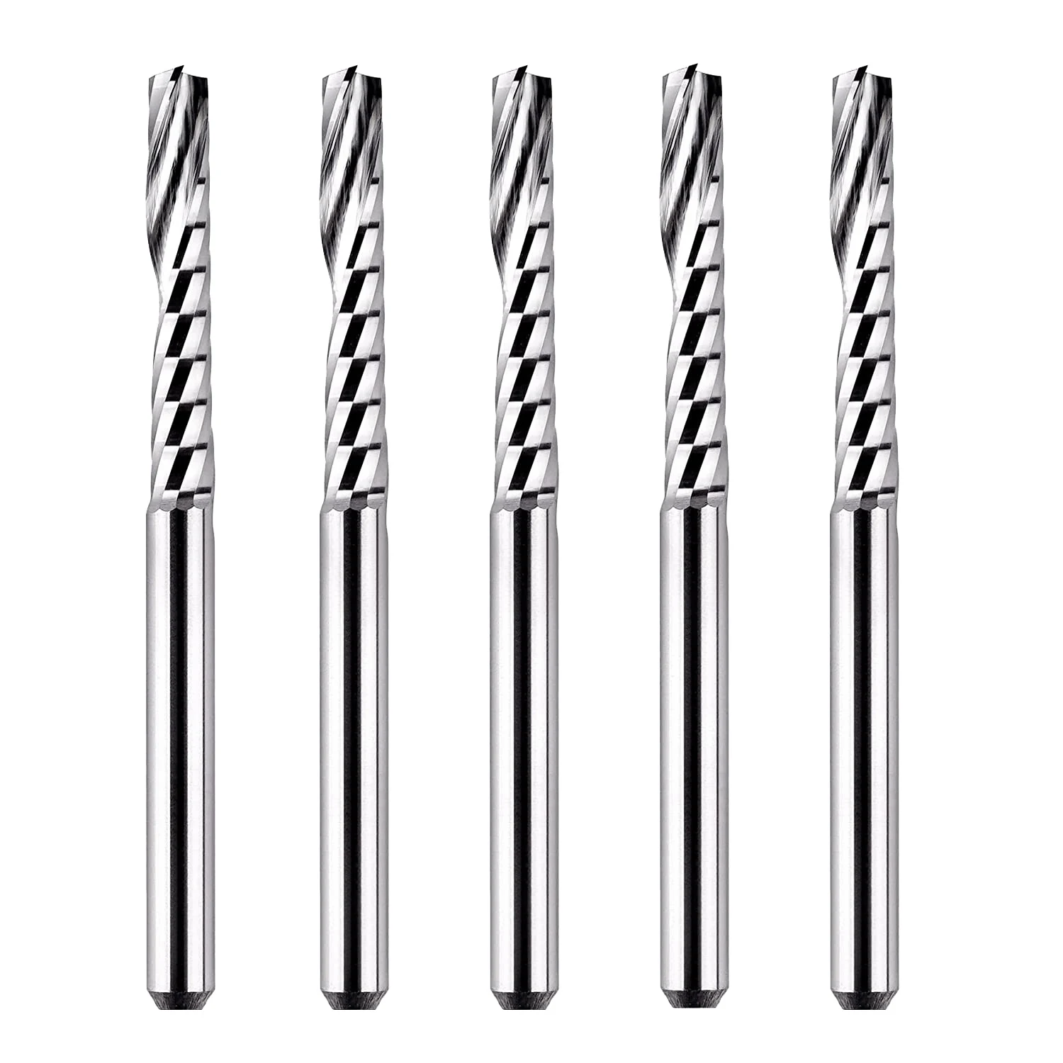 5PCS O Flute Single Flute End Mill Set with 1/8 Inch Shank 2/3 Inch Cutting Length, Solid Carbide Spiral Router Bits
5PCS O Flute Single Flute End Mill Set with 1/8 Inch Shank 2/3 Inch Cutting Length, Solid Carbide Spiral Router Bits