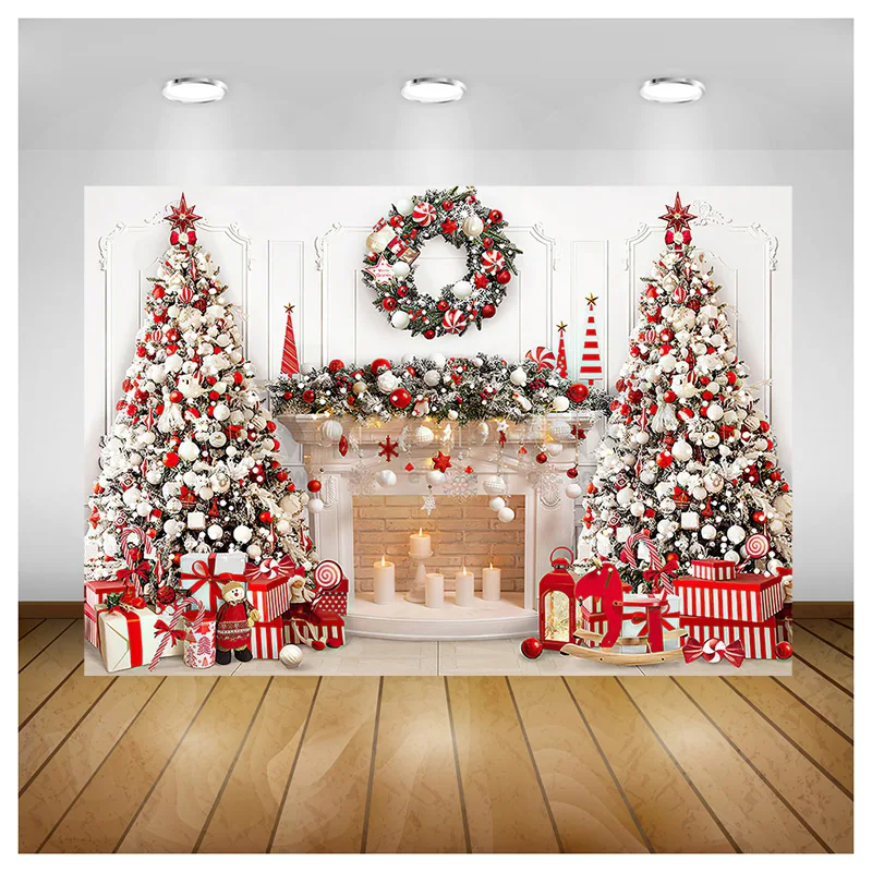 

SHENGYONGBAO Christmas Tree Window Wreath Photography Backdrop Wooden Doors Snowman Cinema Pine New Year Background Prop ZZ-19