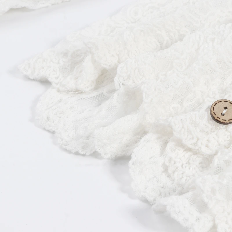 Женская кружевная блузка с длинным рукавом и v-образным вырезом на пуговицах, укороченный кардиган, вязанный крючком, с принтом,
Женская кружевная блузка с длинным рукавом и v-образным вырезом на пуговицах, укороченный кардиган, вязанный крючком, с принтом,