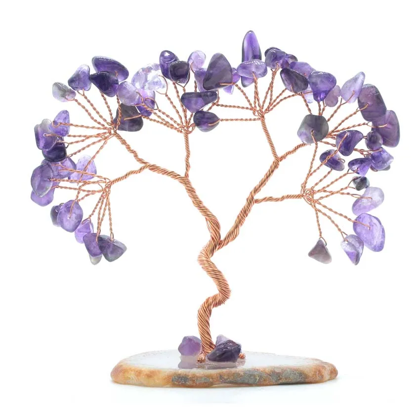 

KFT Super Mini Crystal Money Tree Copper Wire Wrapped on Agate Slice Base Gemstone Reiki Chakra Feng Shui Trees Home Decor
