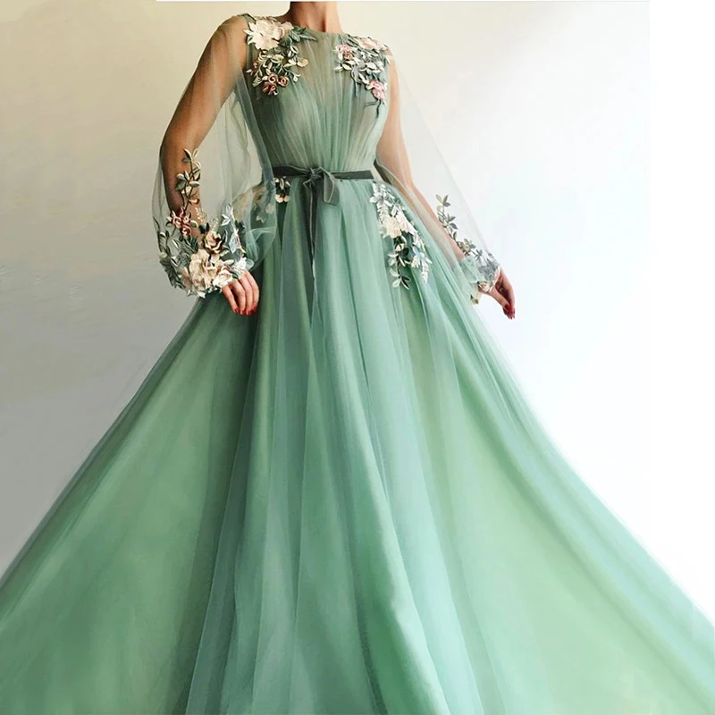 2022 Elegant A-Line Prom Dresses Long Sleeves With 3D Flowers Prom Dress Tulle Evening Gown Vestido Fiesta Noche
2022 Elegant A-Line Prom Dresses Long Sleeves With 3D Flowers Prom Dress Tulle Evening Gown Vestido Fiesta Noche