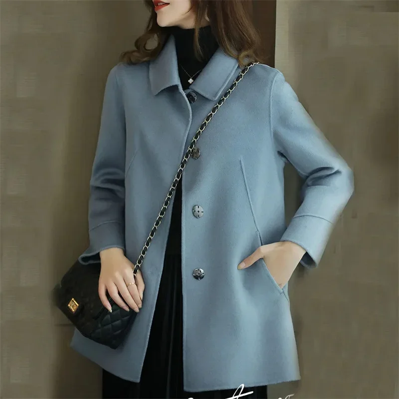 

2024 New High-End Woolen Women's Long Section Spring Autumn Winter Outwear Korean Casual Short Wool Coat Female Tops