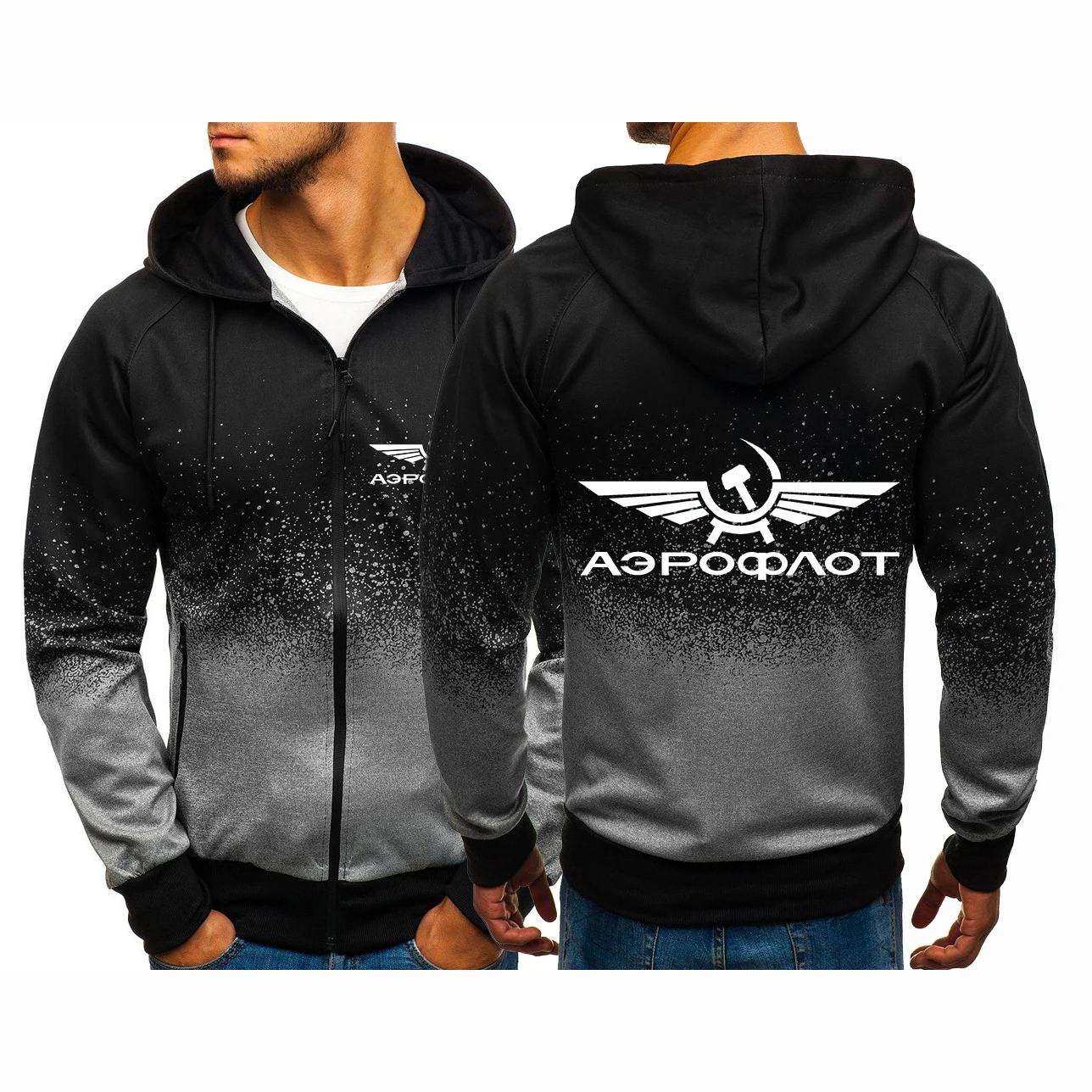 

2023 Spring Autumn Aeroflot Aviation Russe Pilote Aerospace Long Sleeves Comfortable Sweatshirt CCCP Zipper Gradient Color Coats