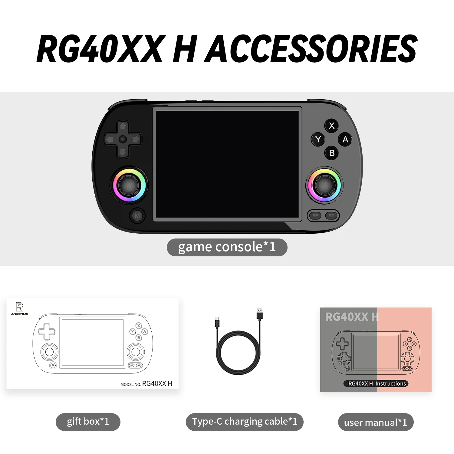 Anbernic RG40XX H 4.0” Handheld Game Console RG40XXH Retro Gaming Player 64G Preloaded 5000+ Games Portable Linux 64-bit System Anbernic RG40XX H 4.0” Handheld Game Console RG40XXH Retro Gaming Player 64G Preloaded 5000+ Games Portable Linux 64-bit System