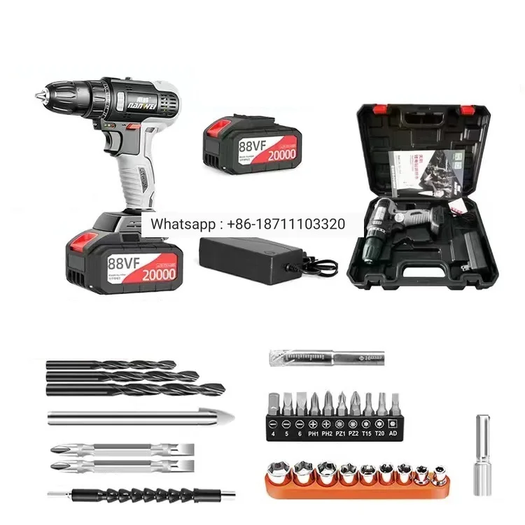 Rechargeable electric drill lithium 88VF Brushless 1 battery 1 charger and luxury accessories electric charging Impact Drill
Rechargeable electric drill lithium 88VF Brushless 1 battery 1 charger and luxury accessories electric charging Impact Drill
