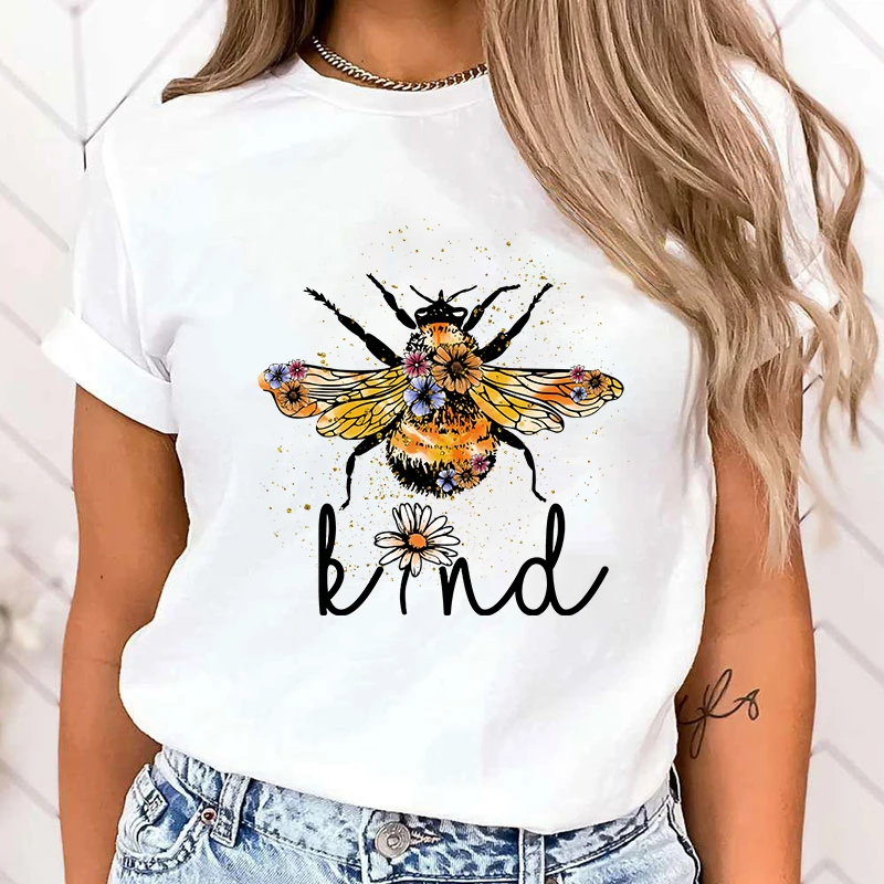 

(High Quality T Shirt)Women'S Fashion Funny Bee Kind Letters Print Women Tshirt Casual Funny T Shirt For Lady Girl Top Tee