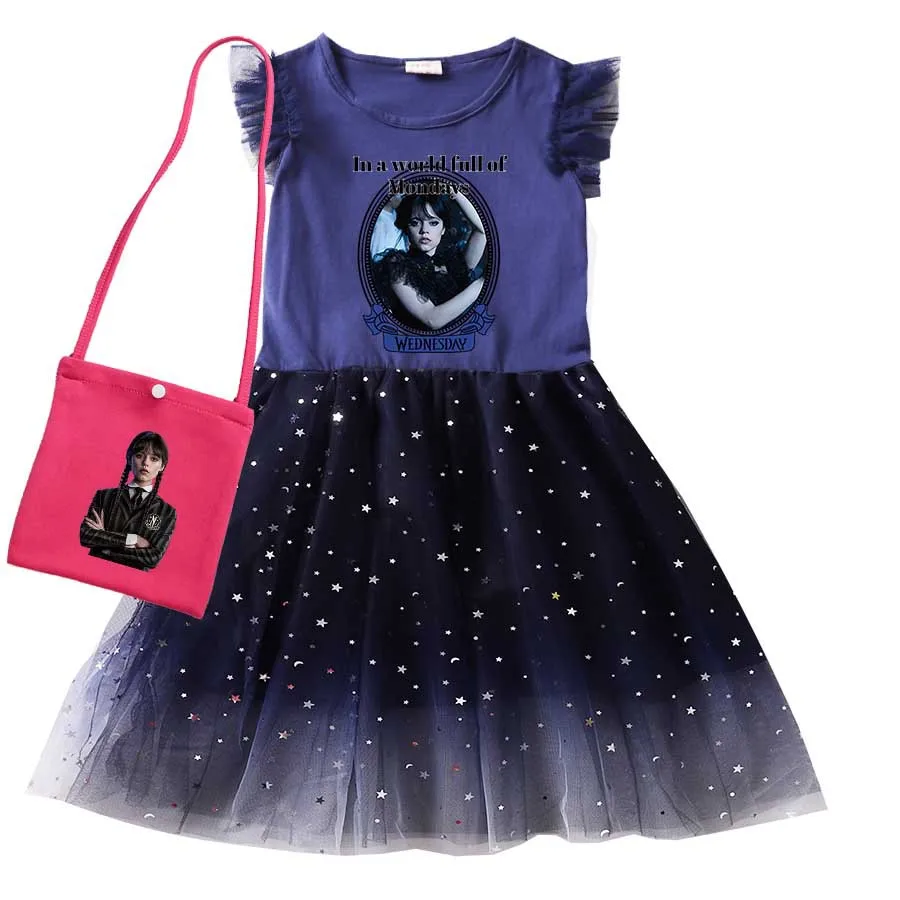 Anime Wednesday Addams Dress Toddler Girls Summer Short Sleeve Dresses Suit with Small Bag Kids Wedding Party Princess Vestidos
Anime Wednesday Addams Dress Toddler Girls Summer Short Sleeve Dresses Suit with Small Bag Kids Wedding Party Princess Vestidos