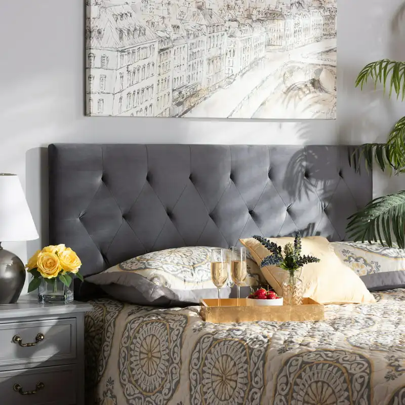 

Felix and Contemporary Grey Velvet Fabric Upholstered Size Headboard