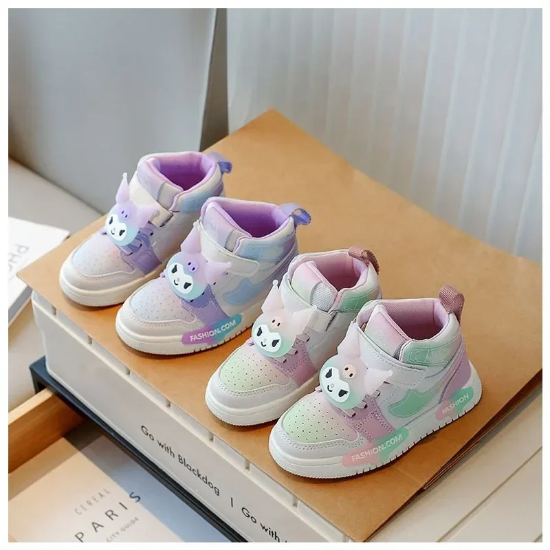 

Kawaii Sanrioed Kuromi красочные Повседневные высокие спортивные ботинки Симпатичные Мультяшные детские удобные кроссовки с мягкой подошвой подарок для девочек