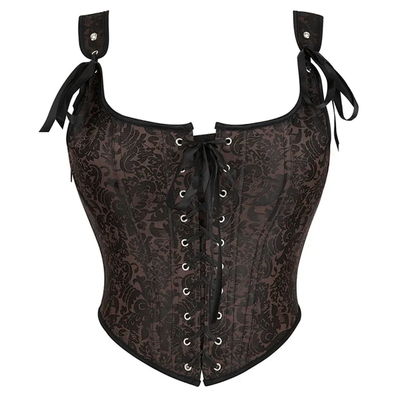 

Women Sexy Corsets Tops Plus Size Bustiers with Shoulder Straps Corset Flower Print Overbust Corselet Gothic Vintage Medieval