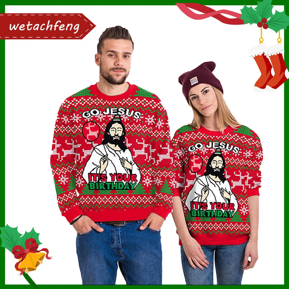 Funny Ugly Christmas Sweater Men It's Your Birthday Go Jesus Novelty Christmas Pullovers Women Autumn Winter Party Xmas Jumpers
Funny Ugly Christmas Sweater Men It's Your Birthday Go Jesus Novelty Christmas Pullovers Women Autumn Winter Party Xmas Jumpers