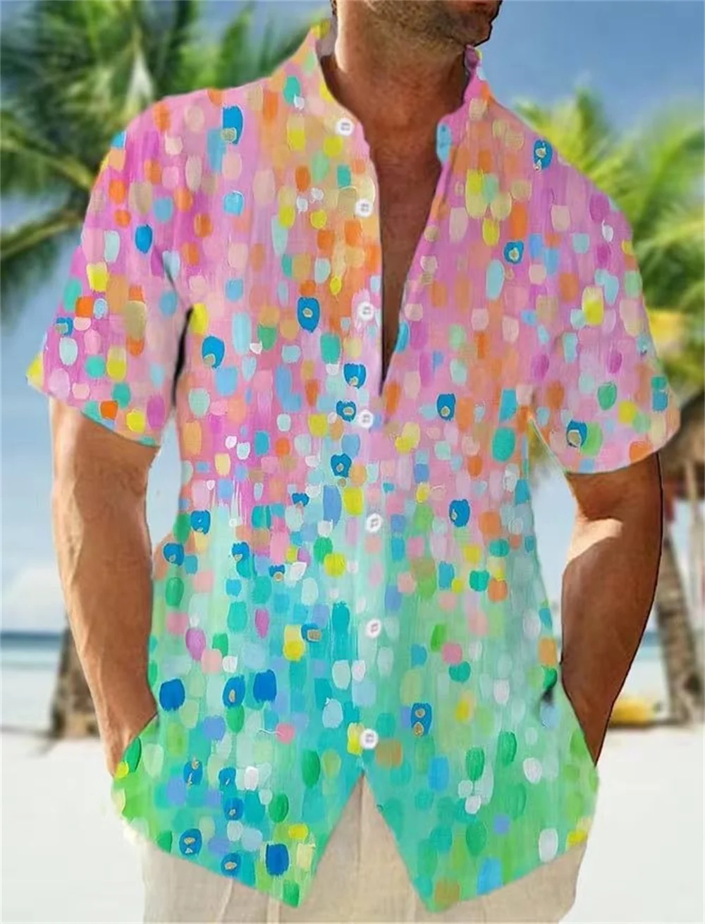 

Гавайская Мужская рубашка 2024, летние крутые повседневные пляжные рубашки с 3D-принтом заката, рубашка с лацканами и короткими рукавами, уличные топы, мужская и женская одежда