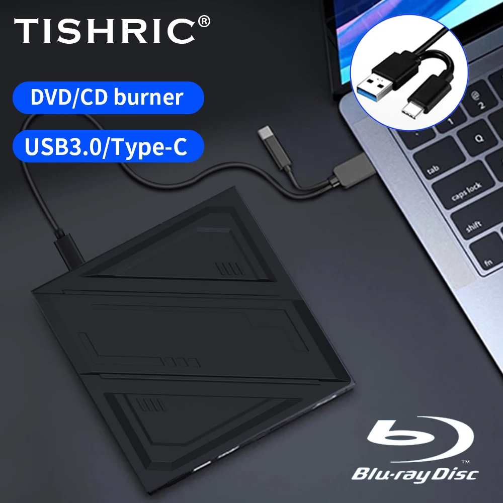

TISHIRC Blu-Ray External Optical Drive DVD CD Player Burner USB3.0 TYPE-C D Slim Optical Drive Reader For Windows MacBook Laptop
