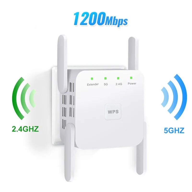 

4 Antennas 1200M Indoor Long Range 2.4G 5G Dual Band Wireless Repeater Wifi Signal Amplifier Router Ap Booster Extender