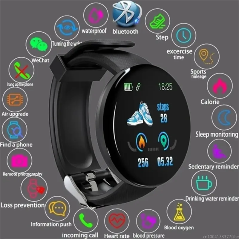 

D18 Round Bluetooth Smart Watch Men Women Blood Pressure Heart Rate Monitor Waterproof Sport Fitness Smartwatch reloj hombre