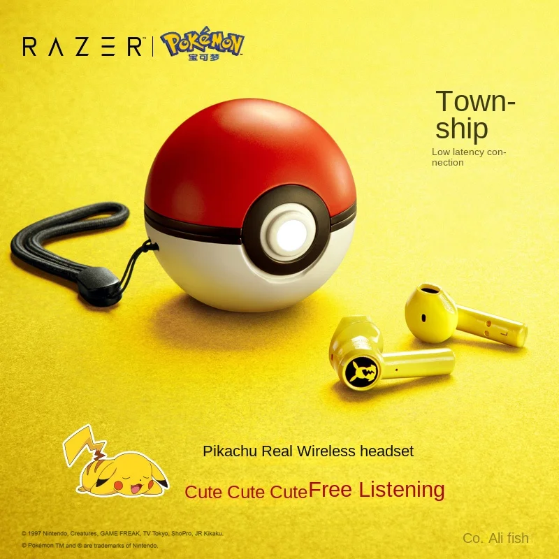 

Pokemon Pikachu Razer Earphones Wireless Bluetooth 5.0 Sport Noise Reduction Headphones Touch Control Universal Microphone Gift