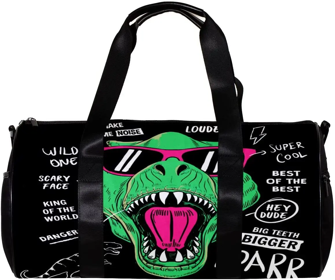 

Dinosaur With Cool Slogans Sports Duffel Bag Travel Tote Carry on Weekender Gym Overnight Bag for Men & Women